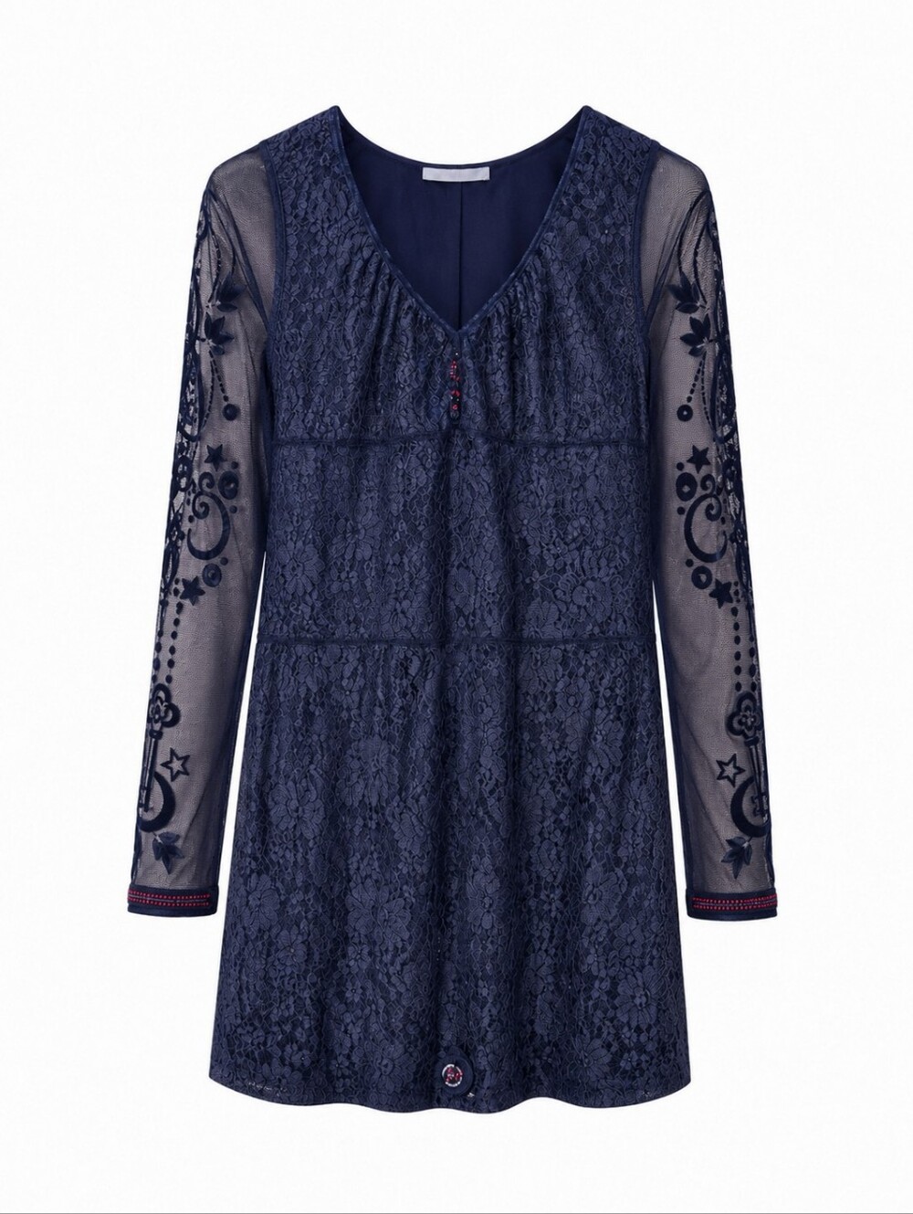 Vitrin Design Sheer Sleeve Lace Dress Small Black Gothic Boho Mesh Sleeve Dress - Picture 2 of 15